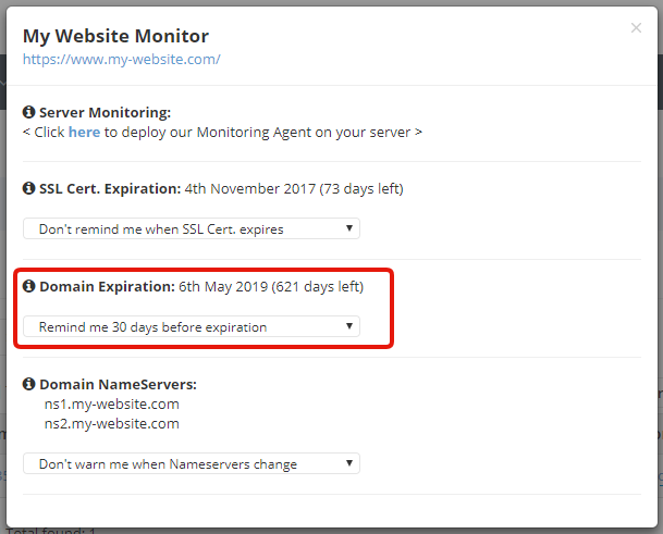 Domain Expiration Monitoring Hetrixtools