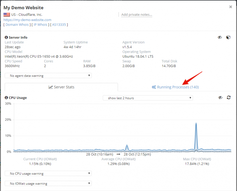 View Running Processes – HetrixTools